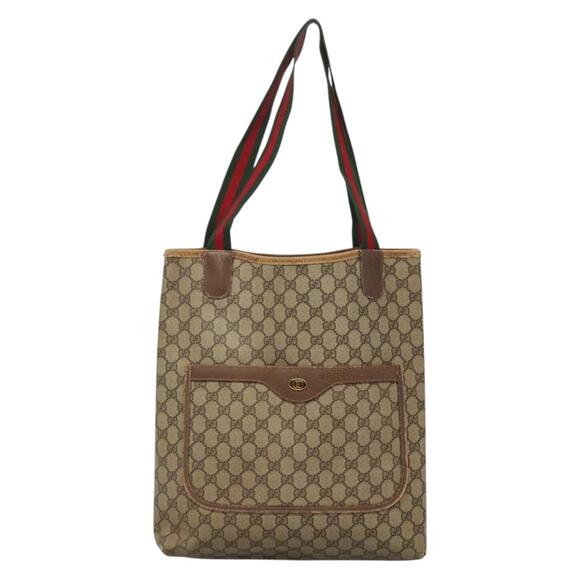 GUCCI GG Supreme Web Sherry Line Tote Bag Pvc Beige Red 39 02 003 - Picture 2 of 16